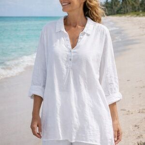 JNY Jones New York 100% Linen White Tunic Blouse size 1X